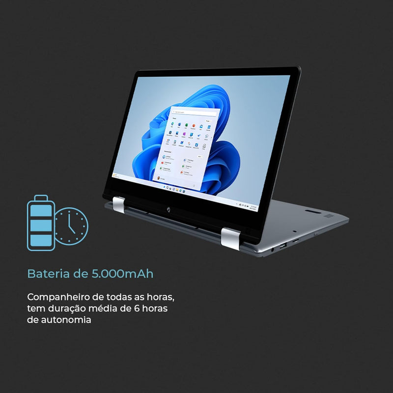 Notebook Positivo Duo 2 em 1 Intel Celeron Windows 11 Home 4GB 128GB, Tela 11.6" IPS HD, Cinza - C4128B-3