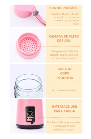 Mini Liquidificador Portátil Shake Take Juice Cup 6 Lâminas Recarregável