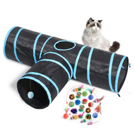 Kit Túnel para Gatos - 3 Saídas com 22 Acessórios Inclusos